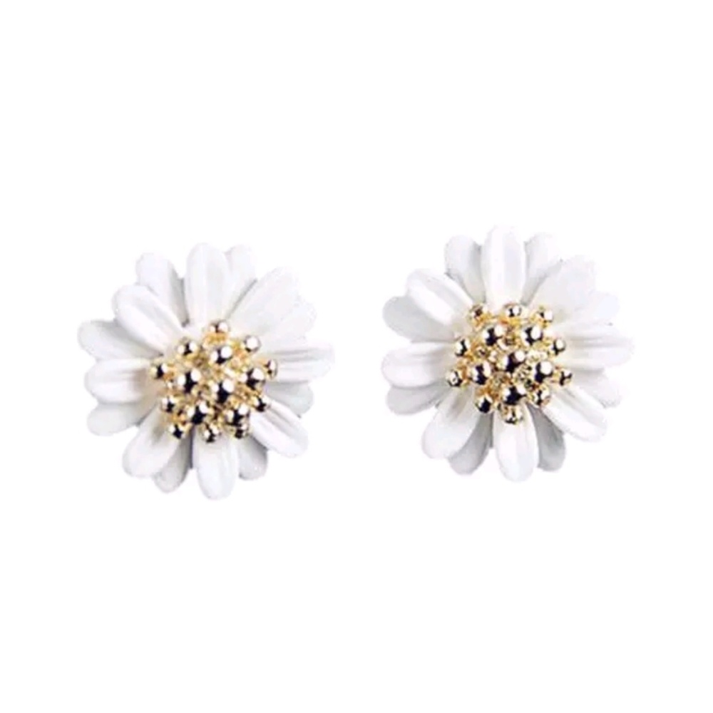 Sunflower Daisy Flower White Gold Fashion Earrings